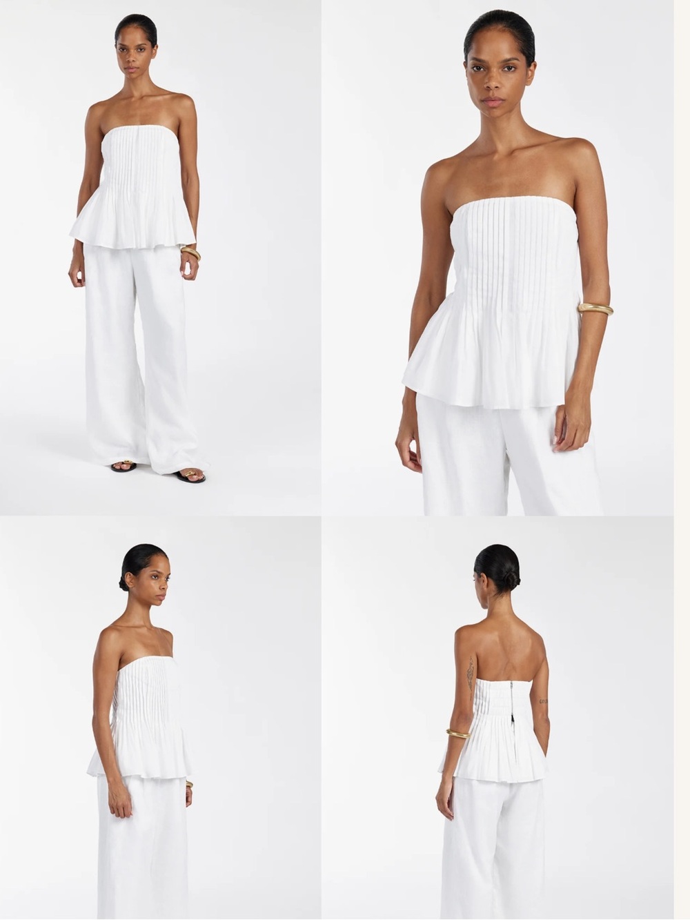 DISSH Paige Strapless White Linen-Blend Peplum Top